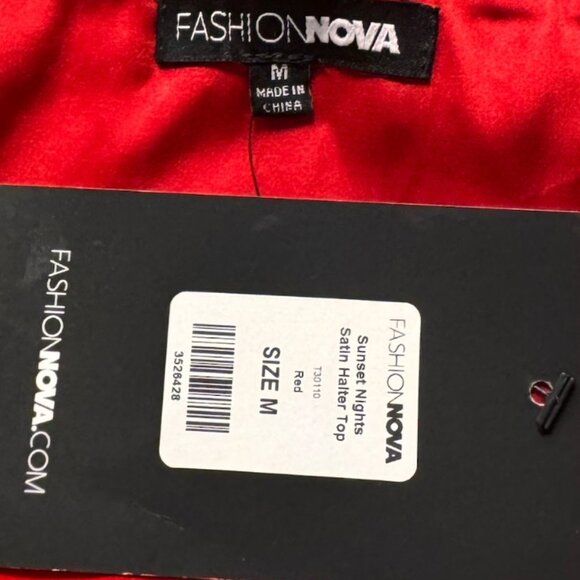Fashion Nova NWT Red Silky Blouse Holiday Party Tie Back Sexy Halter Top Medium - Picture 3 of 6